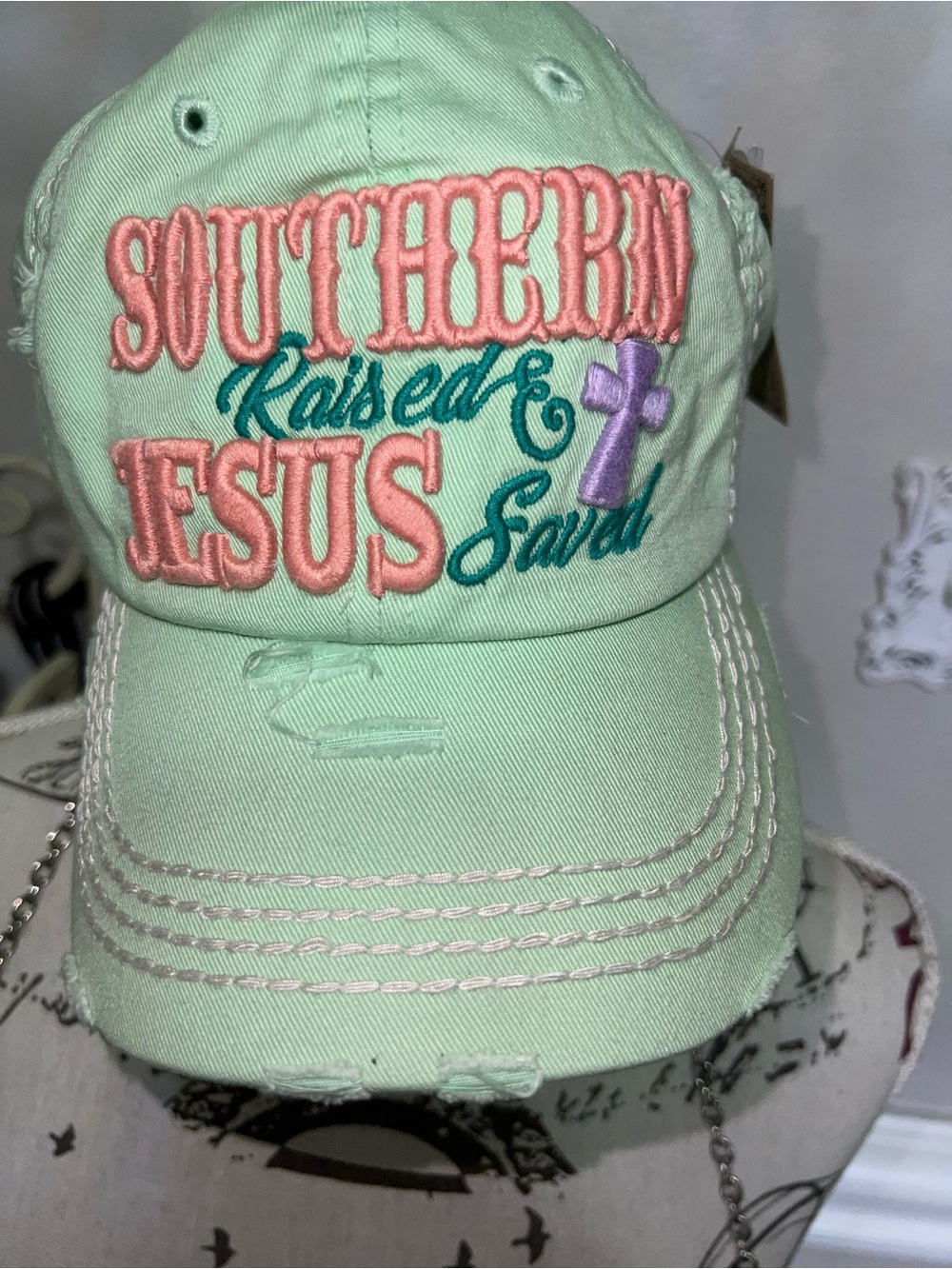KBETHOS Mint Green Embroidered Baseball Cap with Pastel Accents